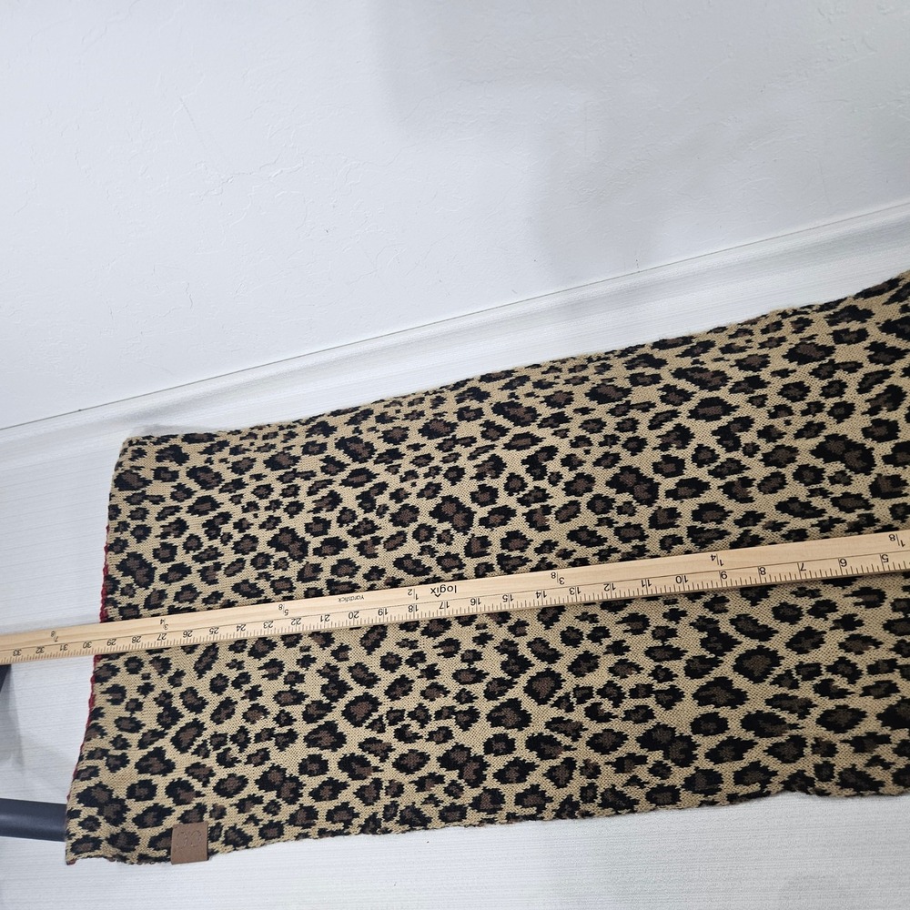 CC Beanie Red Ribbed and Leopard Print Knit Infinity Scarf Women chunky mob wife - Picture 5 of 6